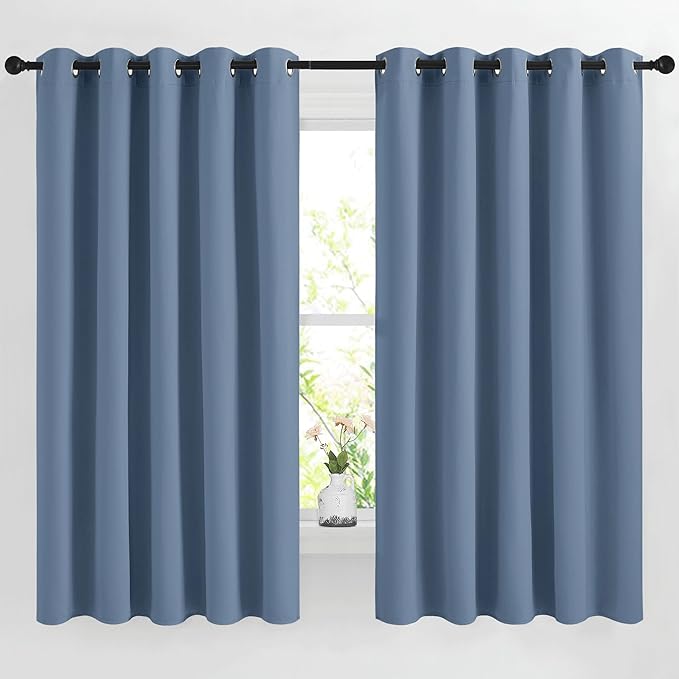 NICETOWN Room Darkening Curtains for Living Room, Grommet Thermal Insulated Room Darkening Window Treatments Privacy Sound Reducing for Bedroom, 2 Panels, W66 x L66, Stone Blue