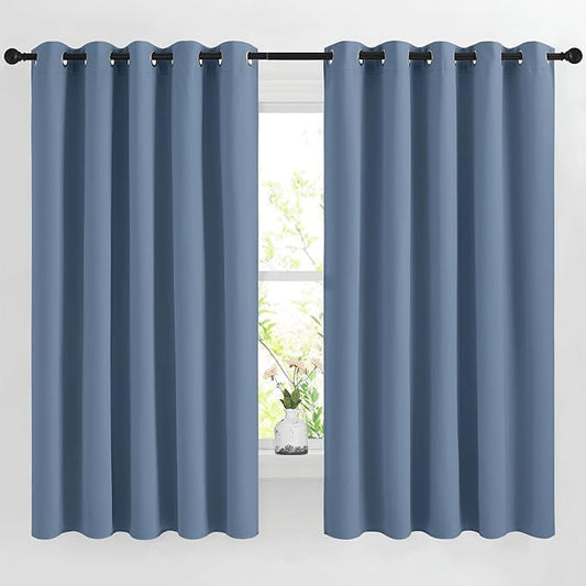 NICETOWN Room Darkening Curtains for Living Room, Grommet Thermal Insulated Room Darkening Window Treatments Privacy Sound Reducing for Bedroom, 2 Panels, W66 x L66, Stone Blue