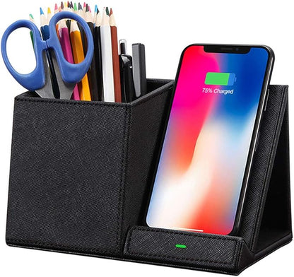 COSOOS Fast Wireless Charger with Desk Organizer, Desk Phone Charger Compatible with 15/15 Pro/15 Pro Max/14/13/12/11/XS/8 Plus, Galaxy S21/S20+/S10/Note 10/Note 9/(No AC Adapter)