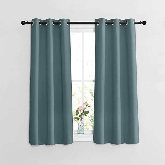 NICETOWN Greyish Blue Short Blackout Curtains for Bathroom - Window Treatment Thermal Insulated Grommet Light Blocking Curtains & Drapes for Bedroom/Kitchen (2 Panels, W37 x L48)