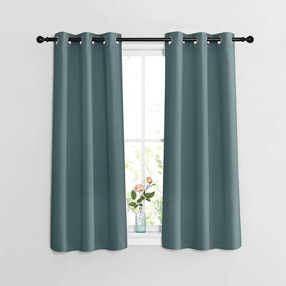 NICETOWN Greyish Blue Short Blackout Curtains for Bathroom - Window Treatment Thermal Insulated Grommet Light Blocking Curtains & Drapes for Bedroom/Kitchen (2 Panels, W37 x L48)