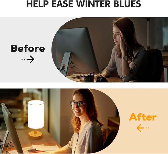 Light Therapy Lamp, 10000 Lux Light with Remote Control, 3 Color Temperature & 4 Brightness Level & Timer, Daylight Lamp for Home, Office, Decoration(Wood Base White Shade)