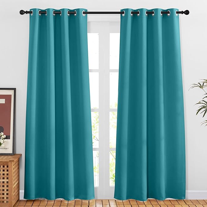 NICETOWN Blackout 80 inch Curtains for Doorway, Grommet Thermal Window Treatments Room Darkening Door Curtains for Bedroom/Home Family, Peacock Teal, W46 x L80, 2 Panels