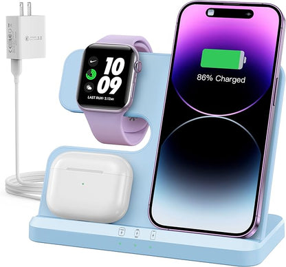 3 in 1 Charging Station for Apple Wireless Charger for iPhone 16 15 14 13 12 11 X 8 & for Apple Watch Charger Wireless Charging Station for Multiple Devices for AirPods 4 3 Pro