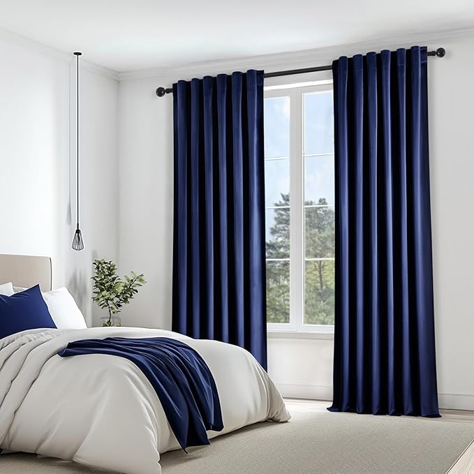 Topfinel Navy Blue Velvet Curtains 108 Inches Long for Living Room,Blackout Back Tab Thermal Insulated Heavy Curtains for Bedroom,W52 x L108 Inches,2 Panels,9FT