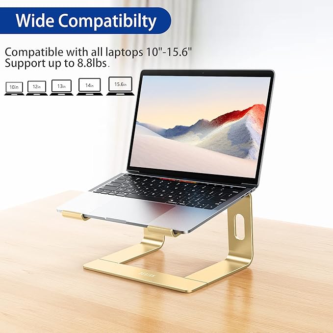 BESIGN LS03 Aluminum Laptop Stand, Ergonomic Detachable Computer Stand, Riser Holder Notebook Stand Compatible with Air, Pro, Dell, HP, Lenovo More 10-15.6" Laptops, Gold