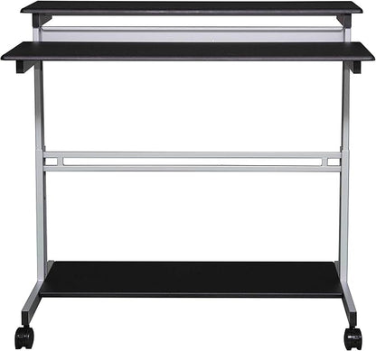 Stand Up Desk Store Rolling Adjustable Height Two Tier Standing Desk Computer Workstation (Silver Frame/Black Top, 48" Wide)