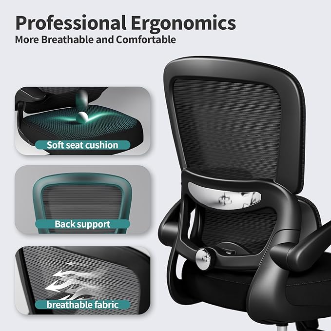 Office Chair - Ergonomic Desk Chair with Adjustable Lumbar Support, Mesh Computer Chair, Executive Chair for Home Office Comfortable Lumbar Support (Black)