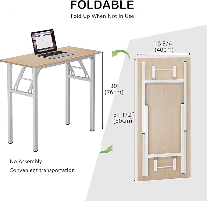 Need Small Desk 31 1/2" No Assembly Foldable Writing Table,Sturdy and Heavy Duty Folding Computer Desks for Small Space/Home Office/Dormitory AC5AW(80 * 40)