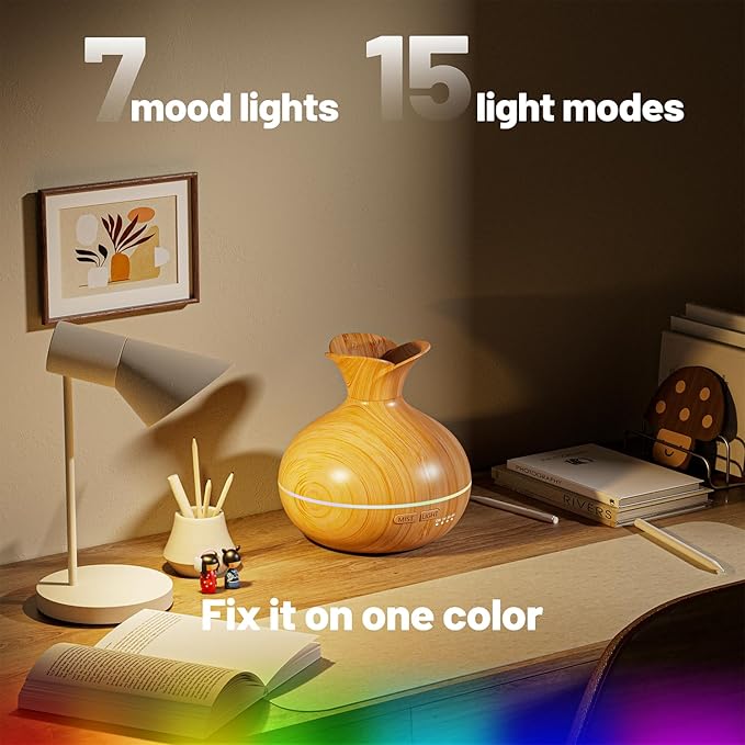 300ML Essential Oil Diffusers for Home, Portable Small Aromatherapy Diffuser, Ultrasonic Diffusers for Essential Oils, Auto Shut-Off 4 Timers 15 LED Colors for Office Home