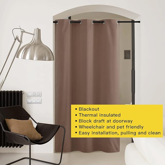 NICETOWN Sound Reducing Room Divider Curtain Screen Partition, Function Thermal Blackout Patio Door Curtain Panel, Sliding Door Insulated Curtain, Cappuccino, 5ft Wide x 7ft Long