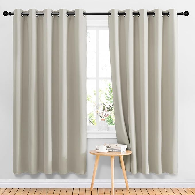 NICETOWN Blackout Natural Large Window Treatments for Bedroom - Grommet Thermal Curtains Room Darkening Sound & Light Reducing Sliding Door Curtains & Drapes for Living Room (2 Panels W66 x L72)