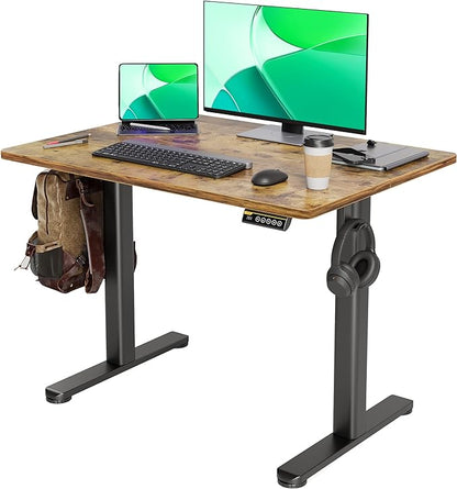 Electric Standing Desk, Adjustable Height Stand up Desk, 40x24 Inches Sit Stand Home Office Desk with Splice Board, Black Frame/Rustic Brown Top