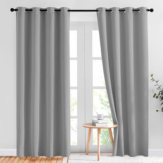 NICETOWN Light Gray Blackout Curtains 84 inch Long for Bedroom - Thermal Insulated Solid Grommet Light Blocking Window Curtains & Drapes for Living Room (2 Panels, 52 x 84 Inch, Silver Grey)