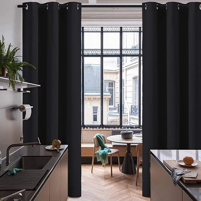 RYB HOME Black Curtain Dividers - Blackout Curtains Portable Privacy Window Treatment Panels Winter Wind Summer Heat Insulating Drapes for Living Room Bedroom Patio Door, Black,1 Pc, W 60 x L 84 inch