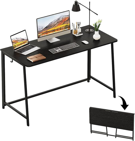 WOHOMO Folding Desk, 47.2" Foldable Computer Desk for Bedroom, Space Saving Computer Table Writing Workstation for Home Office, Easy Assembly, Black