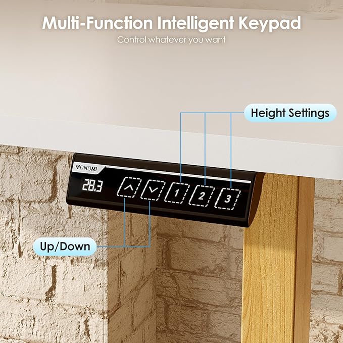 Monomi Electric Standing Desk, 55 x 24 inches Height Adjustable Desk, Ergonomic Home Office Sit Stand Up Desk with Memory Preset Controller (White Top/Wood Grain Frame)