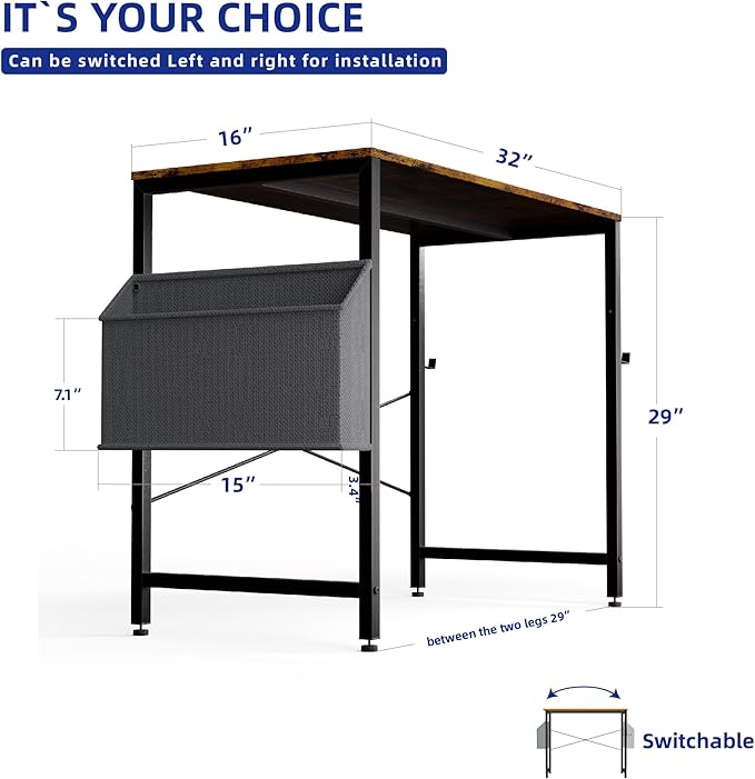 Pamray 32 Inch Computer Desk for Small Spaces with Storage Bag, Home Office Work Desk with Headphone Hook, Small Office Desk Study Writing Table