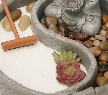 Nature's Mark Mini Zen Garden Kit for Desk with Lotus, Buddha Figures, Rake and Natural Sand River Rocks Table/Desk Décor Gift Set for Home and Office 6 x 6 Inches Round Base