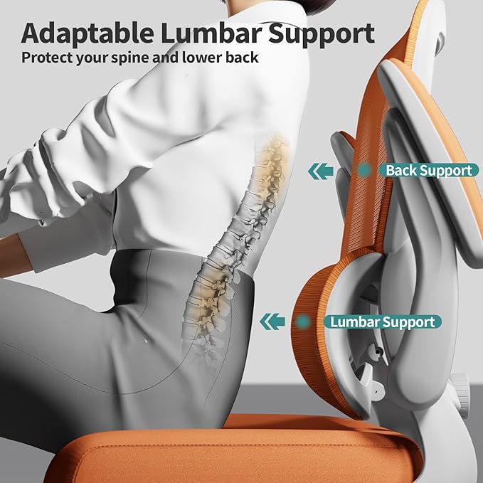 Office Chair - Ergonomic Desk Chair with Adjustable Lumbar Support, Mesh Computer Chair, Executive Chair for Home Office Comfortable Lumbar Support (Orange)