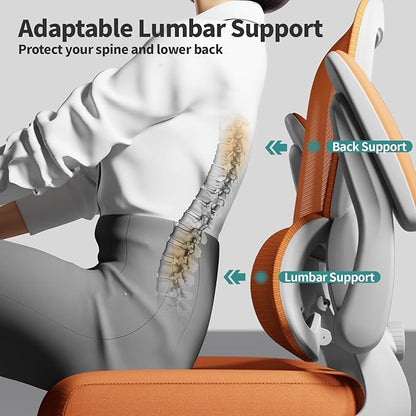 Office Chair - Ergonomic Desk Chair with Adjustable Lumbar Support, Mesh Computer Chair, Executive Chair for Home Office Comfortable Lumbar Support (Orange)