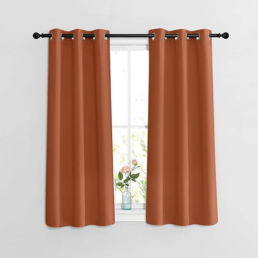 NICETOWN Blackout Burnt Orange Curtains for Kitchen 48 inches Long - Grommet Thermal Insulated Window Treatments Light Blocking Drapes for Bedroom/Girl Room, W37 x L48, 2 Panels