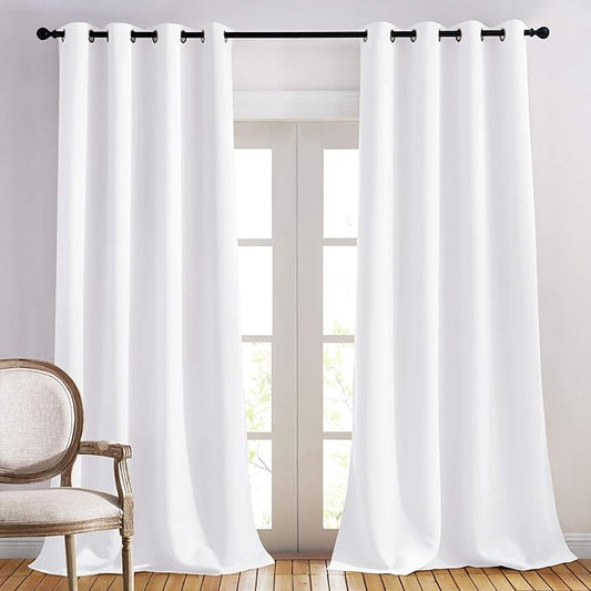 NICETOWN White Curtains for Sliding Door - 52 by 95, 2 Pieces, Blocking Out 50% Sunlight Window Treatment Modern Design Curtain Panels for Dining Room