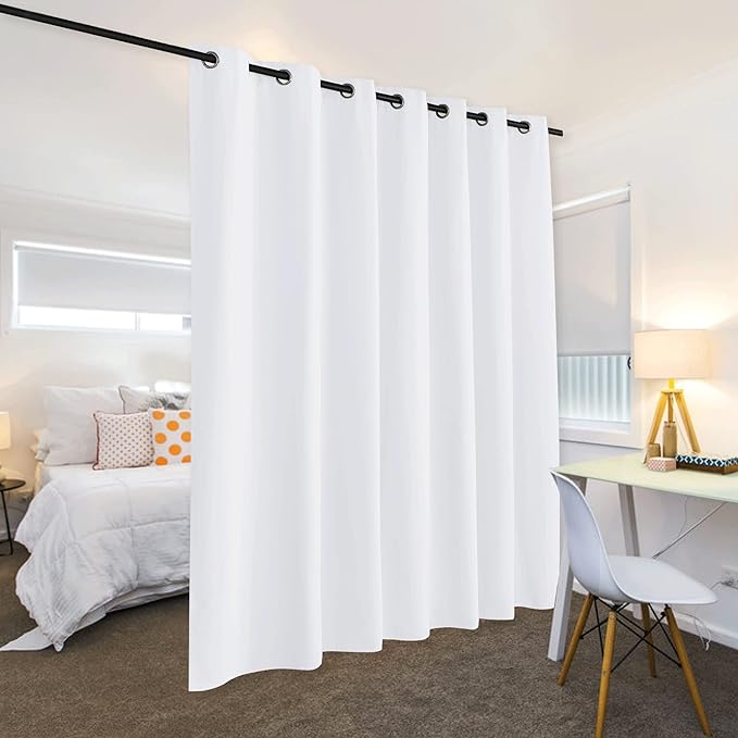 RYB HOME Extra Wide Curtain - Room Divider Curtain Blind for Patio Sliding Glass Door Hallway Office Apartment, 50% Light Block Thermal Insulated Drapes, W 120 x L 96, Pure White