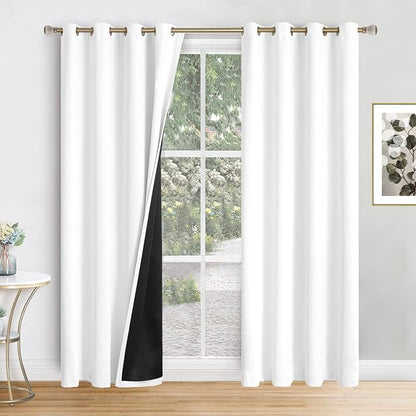 White Blackout Curtains 84 Inch Length for Living Room, Thermal Insulated 100% Light Blocking Soundproof Grommet Window Curtains for Bedroom 2 Panels, Each 52 Inch Wide