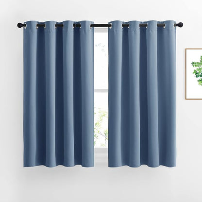 NICETOWN Half Window Curtains for Bedroom - Silver Grommet Modern Thermal Insulated Home Decor Window Coverings for Nursery/Flat, Stone Blue, W52 x L54, Set of 2