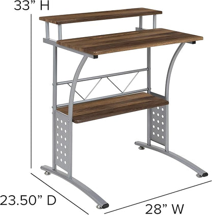 Flash Furniture Clifton Rustic Walnut Computer Desk with Top and Lower Storage Shelves 28 Inch