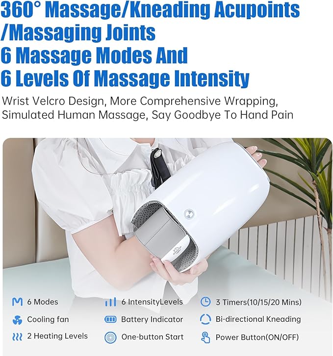 FSA HSA Eligible Hand Massager with Kneading Rollers Massage for Arthritis Carpal Tunnel Pain Relief,Cordless Handheld Massager Machine with Heat and Compression & Kneading Massage,Gifts for Women Men