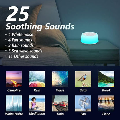 Color Noise Sound Machines with 10 Colors Night Light 25 Soothing Sounds and Sleep White Noise Machine 32 Volume Levels 5 Timers Adjustable Brightness Memory Function for Adults Kids Baby