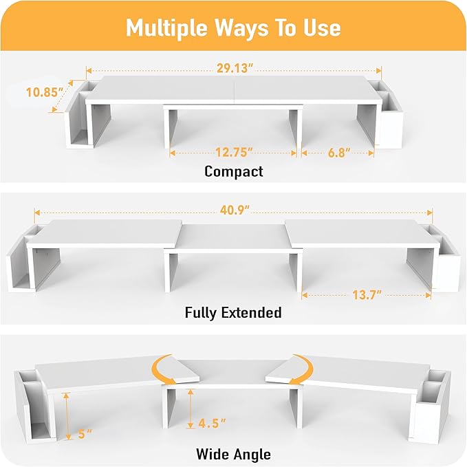 Simple Houseware Desk Dual Monitor Stand Riser with Drawer, White