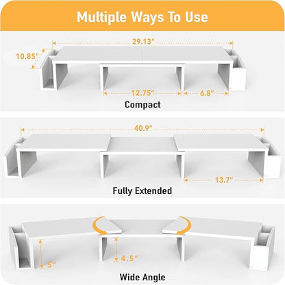 Simple Houseware Desk Dual Monitor Stand Riser with Drawer, White