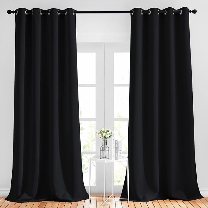 NICETOWN Black Out 108 inch Curtains for Bedroom - Thermal Insulated Solid Grommet Blackout Window Treatments Sound Reducing for Living Room/Boys Room, 2 Panels