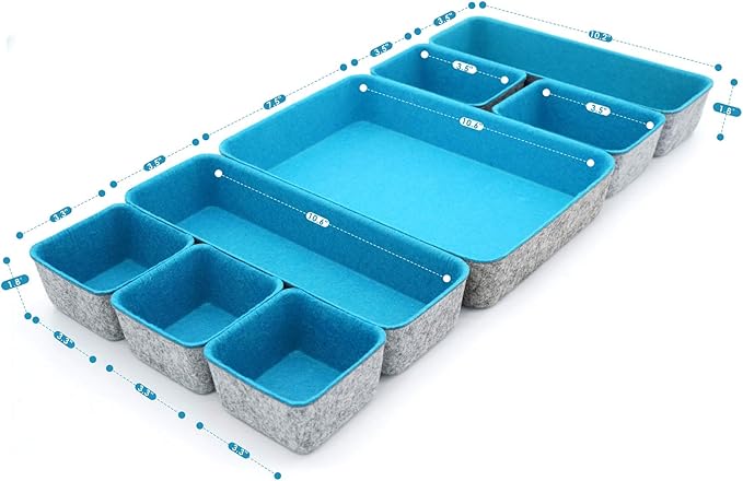 Welaxy desk drawer organizer tray dividers small felt storage box sturdy soft bin for office suppliers entryway catchall key holder makeup crafts pens decluttering 8-piece gift idea (Turquoise)