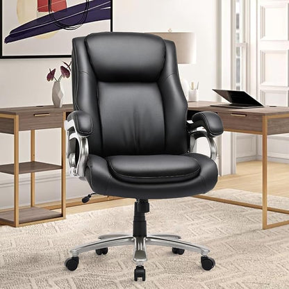 COLAMY Big & Tall Office Chair 400lbs Wide Seat- High Back PU Leather Executive Computer Desk Chair for Heavy People, Large Office Chair with Metal Base & Ergonomic Back Support- Black