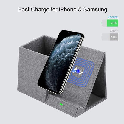 COSOOS Fast Wireless Charger with Desk Organizer, Desk Phone Charger Compatible with 12/12 Pro/12 Pro Max/12 Mini/SE /11/11 Pro Max/XS, Galaxy S20/S20+/S10/Note 10/Note 9/(No AC Adapter)