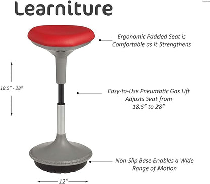 Learniture Adjustable Height Active Learning Stool for Office Desks and Classrooms, Foam-Padded Backless Wobble Stool with Rocking Motion, Red