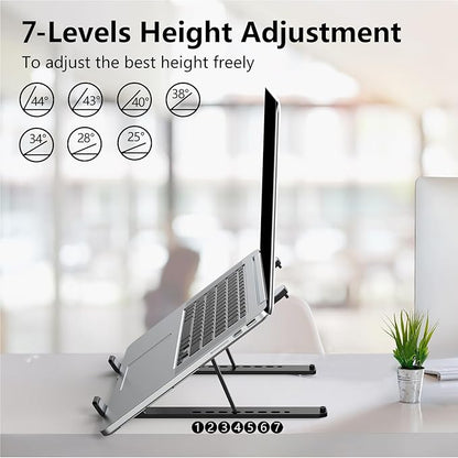 Laptop Stand for Desk, Adjustable Laptop Riser ABS+Silicone Foldable Portable Laptop Holder, Ventilated Cooling Notebook Mount Computer Stand for 10-15.6” Laptops,Tablets-Black