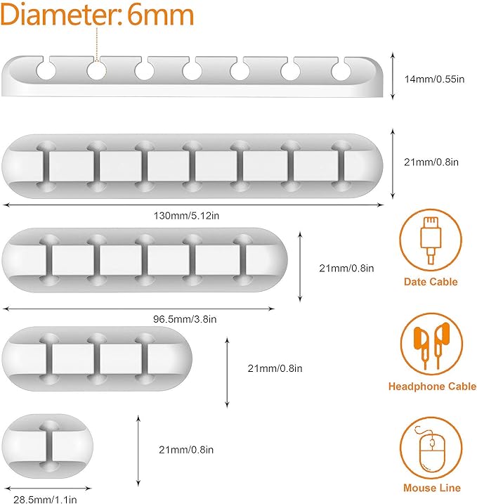 Cord Organizer Cable Management for Desk - 5 Packs White Clips and Cord Keeper, The White Self-Adhesive Holder are Easy to Apply and Stops Wire Getting Dirty