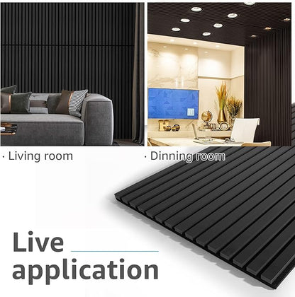 Art3d 2 Wood Slat Acoustic Panels for Wall and Ceiling - 3D Fluted Sound Absorbing Panel with Wood Finish - Matte Black