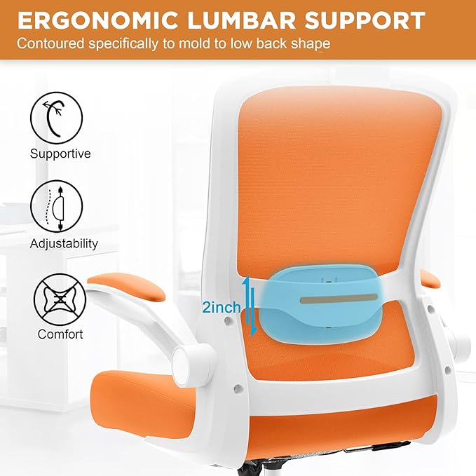 Mimoglad Office Chair, High Back Ergonomic Desk Chair with Adjustable Lumbar Support and Headrest, Swivel Task Chair with flip-up Armrests for Guitar Playing, 5 Years Warranty