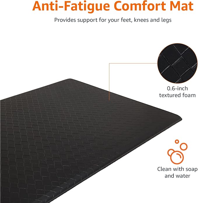 Amazon Basics Rectangular Non-slip,Stain Anti Fatigue Standing Comfort Mat for Home and Office, 20 x 36 Inch, Black, 1-Pack