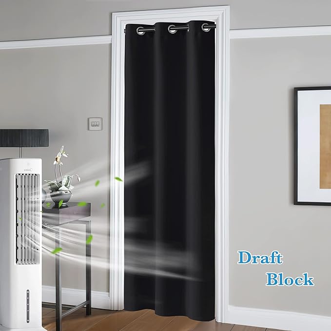 RYB Home Blackout Curtains Thermal Insulating Privacy Temporary Door Curtains for Bedroom Closet Doorway Accordion Door Interior Living Room Kids Nursery Dining, Wide 60 x Long 90 inch, Black