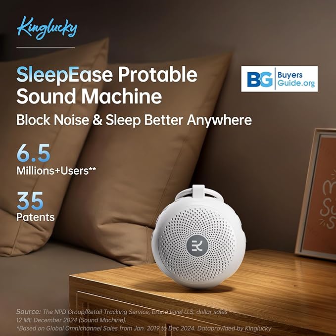 𝐍𝐞𝐰𝐞𝐬𝐭 Kinglucky SleepEase Portable Sound Machine (TOP Sound Quality & 18 Effective Soothing Sounds) White Noise Sound Machine for Sleep, Focus, Relaxation, Home, Office, Travel, Adult & Baby