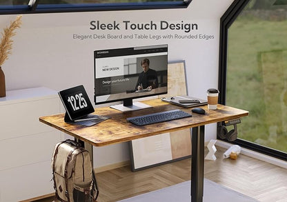 Electric Standing Desk, Adjustable Height Stand up Desk, 24x48 Inches Sit Stand Home Office Desk with Splice Board, Black Frame/Rustic Brown Top