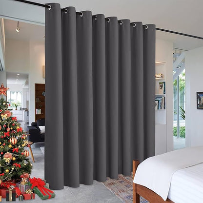 RYB HOME Gift Gray Room Divider Screen Partition, Energy Smart Modern Blackout Privacy Curtain Panel Heavyweight for Patio Door/Beach/Balcony Door, 8 ft Tall x 15 ft Wide, Grey, 1 Pc