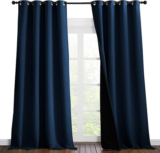 NICETOWN 100% Blackout Blinds, Set of 2, 52 inches x 120 inches, Laundry Room Decor Window Treatment Curtains for Large Patio Sliding Door, Thermal Insulated Moroccan Blue Curtains for Bedroom